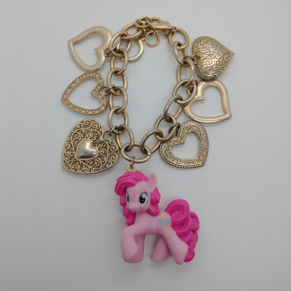 Charm Bracelet Pinkie Pie My Little Pony OOAK Handmade Gold Hearts